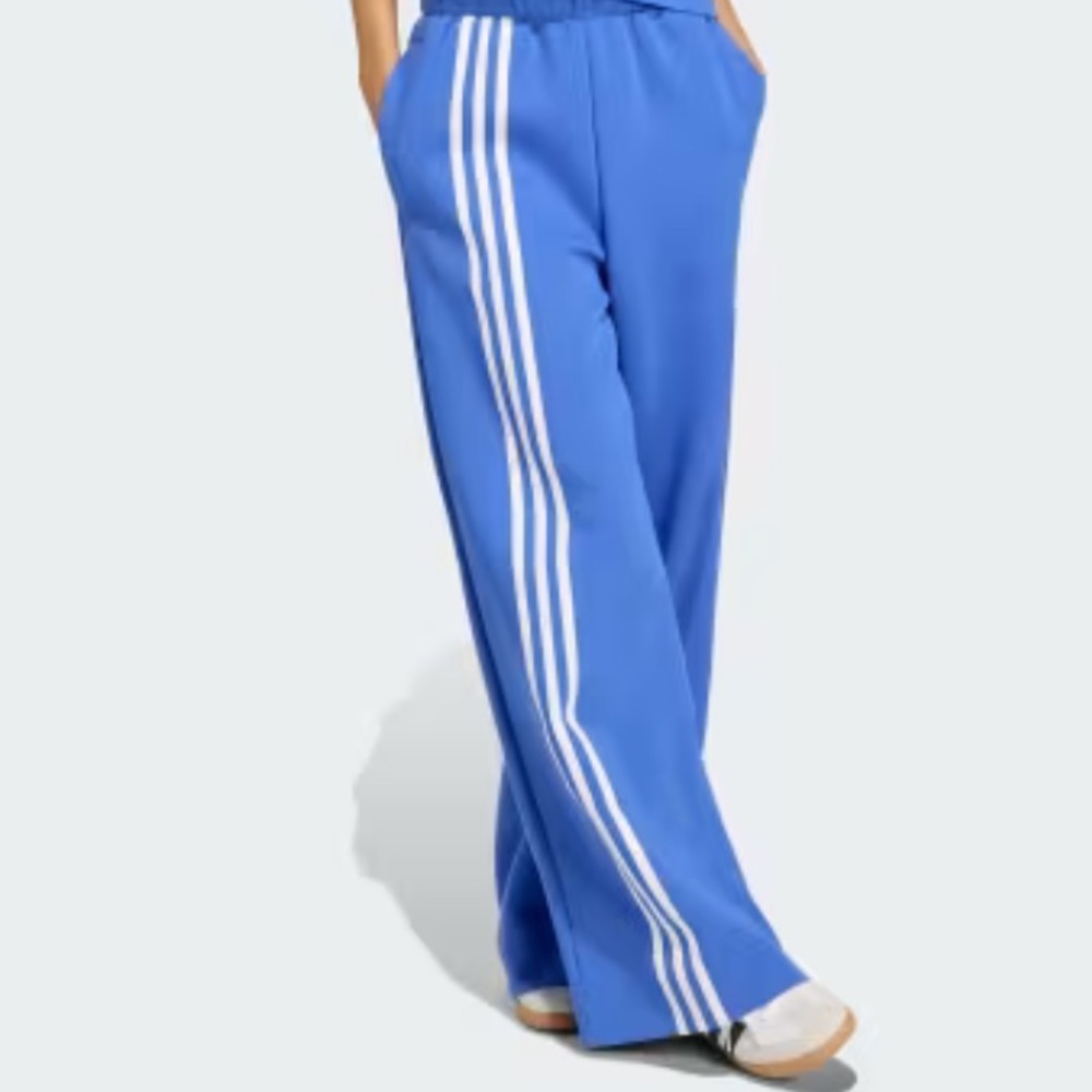 Blue Wide-Leg Track Pants with Side Stripes
